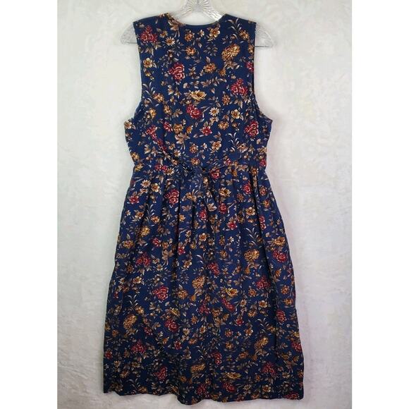 VTG 90's Capacity Jumper Dress Small Navy Blue Red Floral Midi Corduroy V Neck - Picture 6 of 9